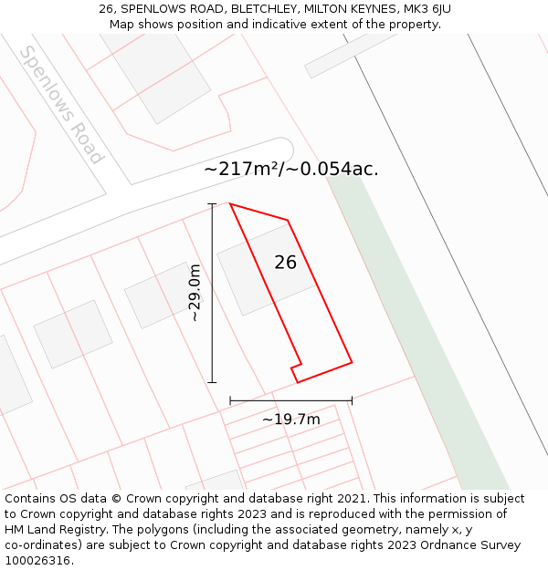 26, SPENLOWS ROAD, BLETCHLEY, MILTON KEYNES, MK3 6JU: Plot and title map