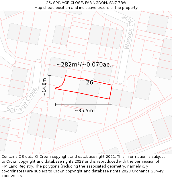 26, SPINAGE CLOSE, FARINGDON, SN7 7BW: Plot and title map