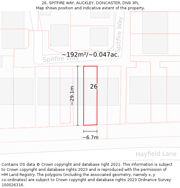 26, SPITFIRE WAY, AUCKLEY, DONCASTER, DN9 3PL: Plot and title map