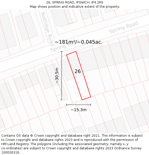 26, SPRING ROAD, IPSWICH, IP4 2RS: Plot and title map