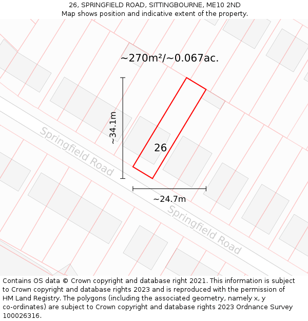 26, SPRINGFIELD ROAD, SITTINGBOURNE, ME10 2ND: Plot and title map