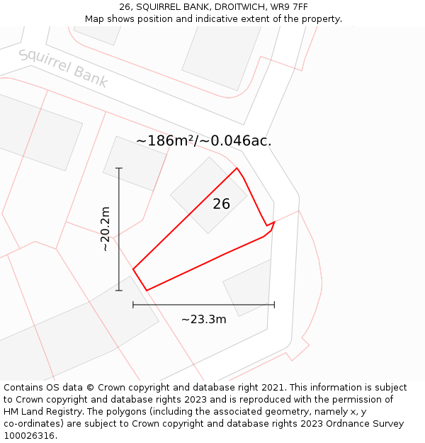 26, SQUIRREL BANK, DROITWICH, WR9 7FF: Plot and title map