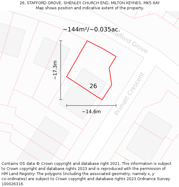 26, STAFFORD GROVE, SHENLEY CHURCH END, MILTON KEYNES, MK5 6AY: Plot and title map