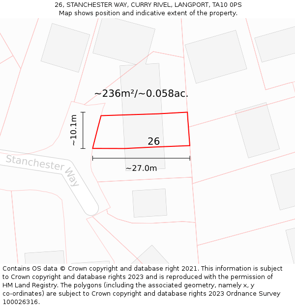 26, STANCHESTER WAY, CURRY RIVEL, LANGPORT, TA10 0PS: Plot and title map