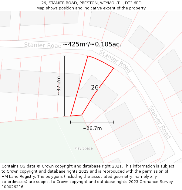 26, STANIER ROAD, PRESTON, WEYMOUTH, DT3 6PD: Plot and title map