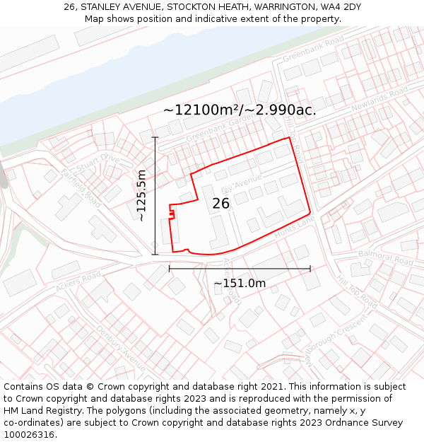 26, STANLEY AVENUE, STOCKTON HEATH, WARRINGTON, WA4 2DY: Plot and title map