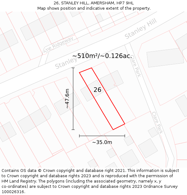 26, STANLEY HILL, AMERSHAM, HP7 9HL: Plot and title map