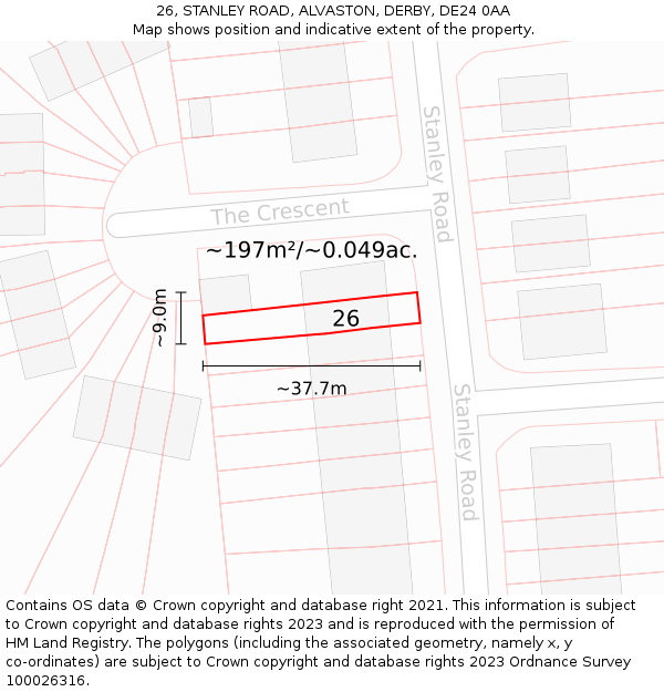 26, STANLEY ROAD, ALVASTON, DERBY, DE24 0AA: Plot and title map