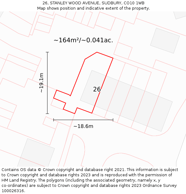 26, STANLEY WOOD AVENUE, SUDBURY, CO10 1WB: Plot and title map