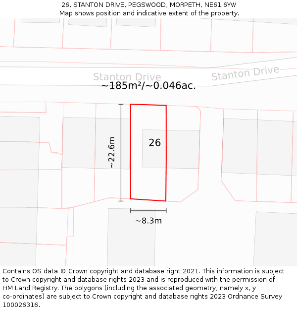 26, STANTON DRIVE, PEGSWOOD, MORPETH, NE61 6YW: Plot and title map