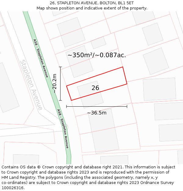 26, STAPLETON AVENUE, BOLTON, BL1 5ET: Plot and title map