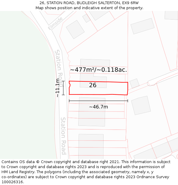 26, STATION ROAD, BUDLEIGH SALTERTON, EX9 6RW: Plot and title map