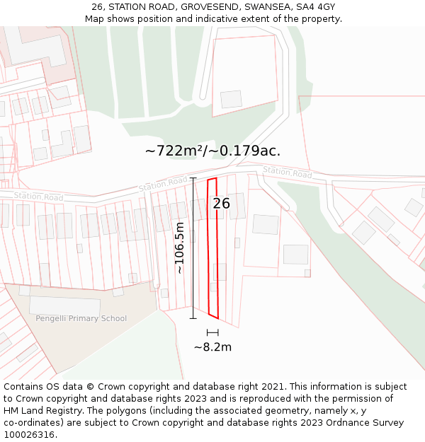 26, STATION ROAD, GROVESEND, SWANSEA, SA4 4GY: Plot and title map