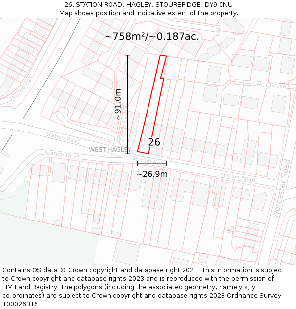 26, STATION ROAD, HAGLEY, STOURBRIDGE, DY9 0NU: Plot and title map