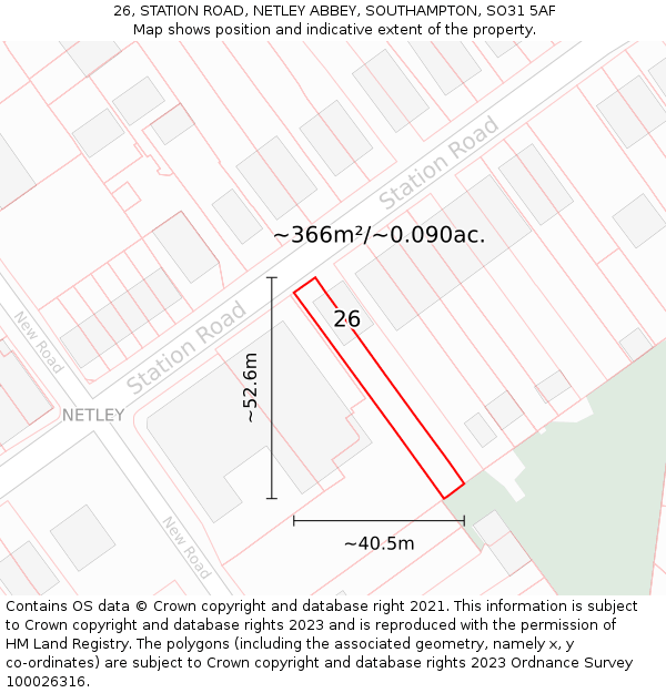 26, STATION ROAD, NETLEY ABBEY, SOUTHAMPTON, SO31 5AF: Plot and title map