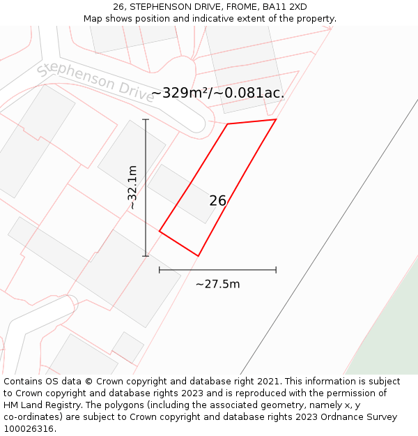 26, STEPHENSON DRIVE, FROME, BA11 2XD: Plot and title map