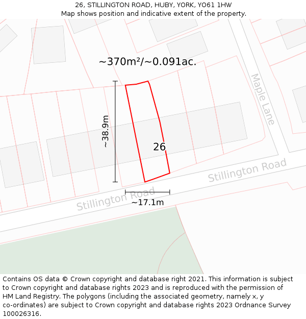 26, STILLINGTON ROAD, HUBY, YORK, YO61 1HW: Plot and title map