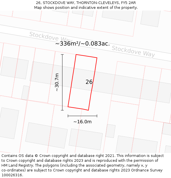 26, STOCKDOVE WAY, THORNTON-CLEVELEYS, FY5 2AR: Plot and title map