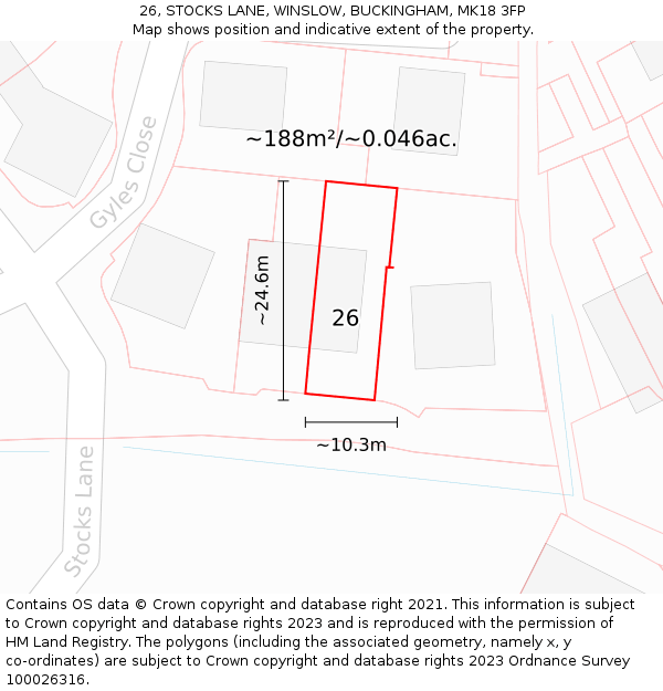 26, STOCKS LANE, WINSLOW, BUCKINGHAM, MK18 3FP: Plot and title map