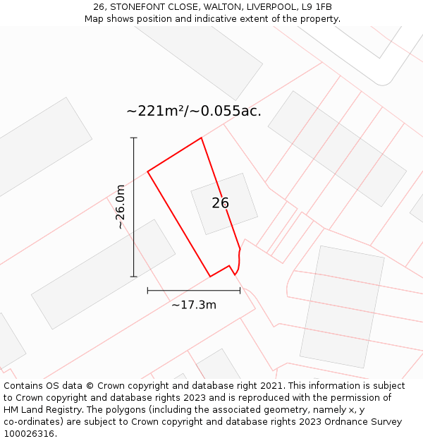 26, STONEFONT CLOSE, WALTON, LIVERPOOL, L9 1FB: Plot and title map