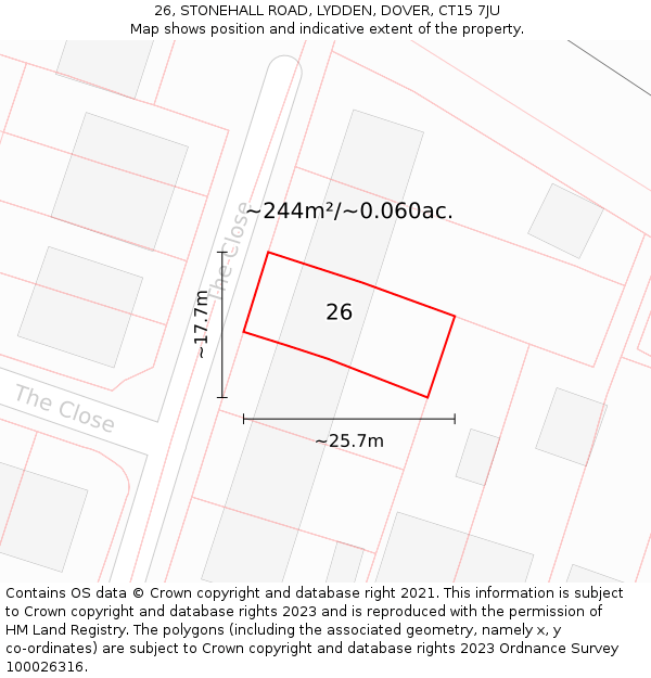 26, STONEHALL ROAD, LYDDEN, DOVER, CT15 7JU: Plot and title map