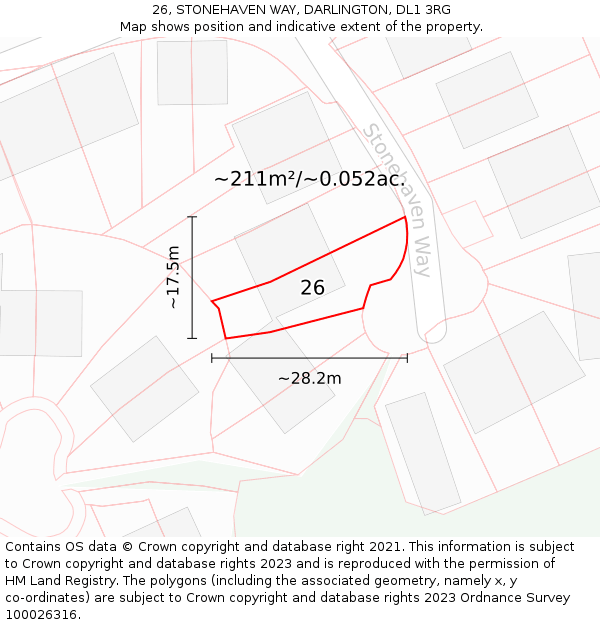 26, STONEHAVEN WAY, DARLINGTON, DL1 3RG: Plot and title map