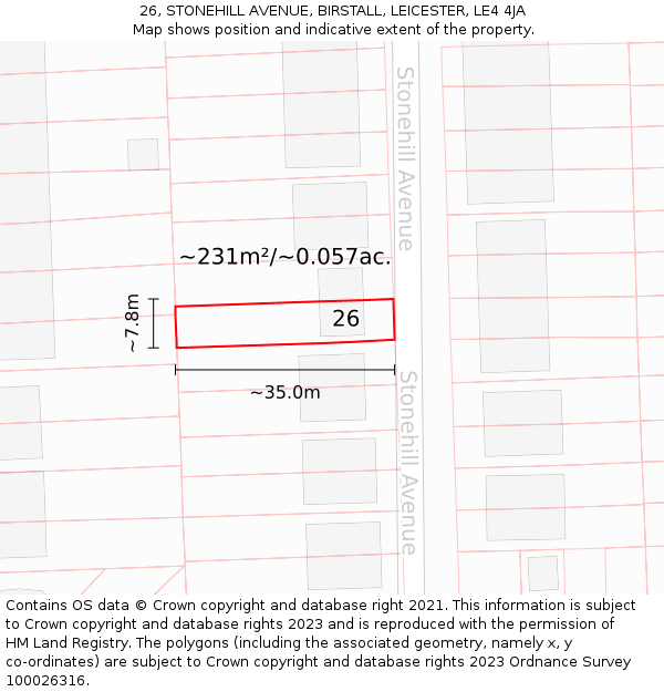 26, STONEHILL AVENUE, BIRSTALL, LEICESTER, LE4 4JA: Plot and title map