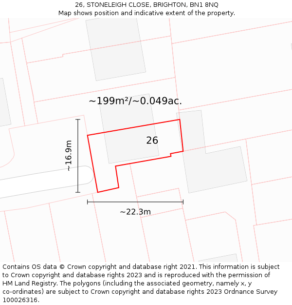 26, STONELEIGH CLOSE, BRIGHTON, BN1 8NQ: Plot and title map