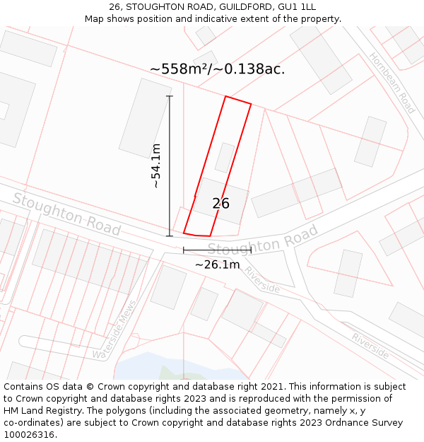 26, STOUGHTON ROAD, GUILDFORD, GU1 1LL: Plot and title map