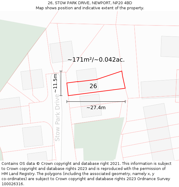 26, STOW PARK DRIVE, NEWPORT, NP20 4BD: Plot and title map