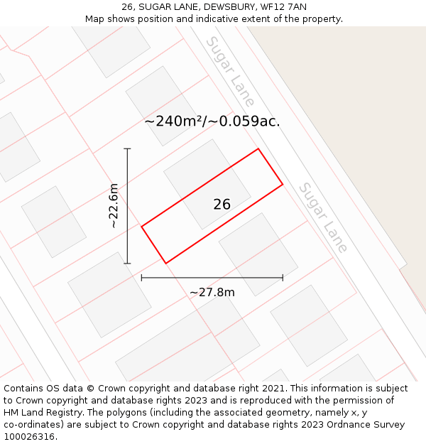 26, SUGAR LANE, DEWSBURY, WF12 7AN: Plot and title map