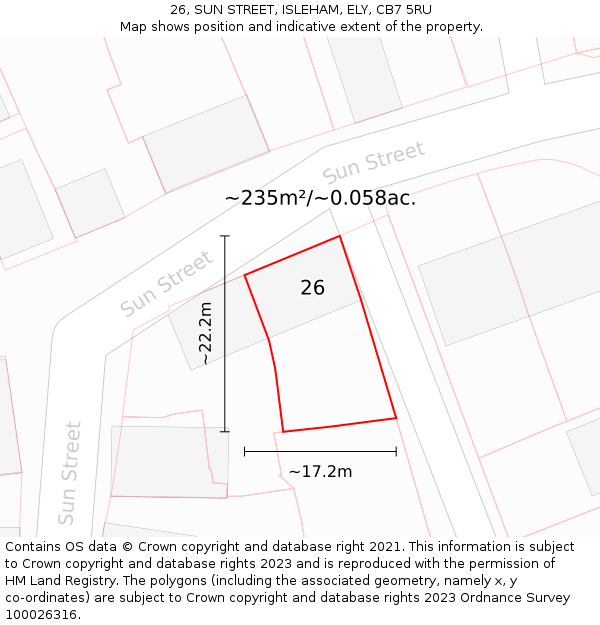 26, SUN STREET, ISLEHAM, ELY, CB7 5RU: Plot and title map