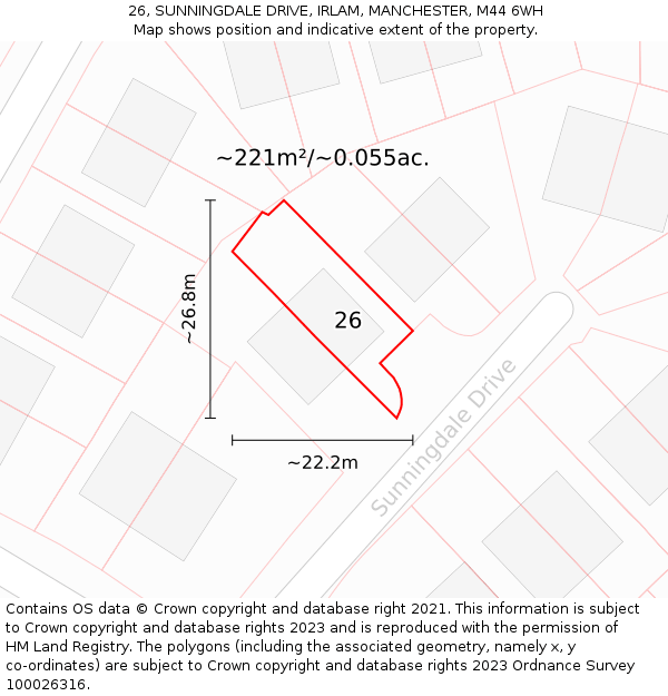 26, SUNNINGDALE DRIVE, IRLAM, MANCHESTER, M44 6WH: Plot and title map