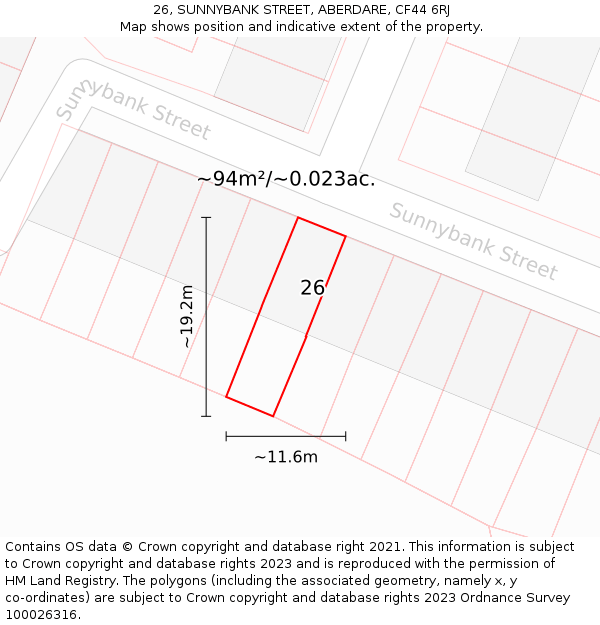 26, SUNNYBANK STREET, ABERDARE, CF44 6RJ: Plot and title map