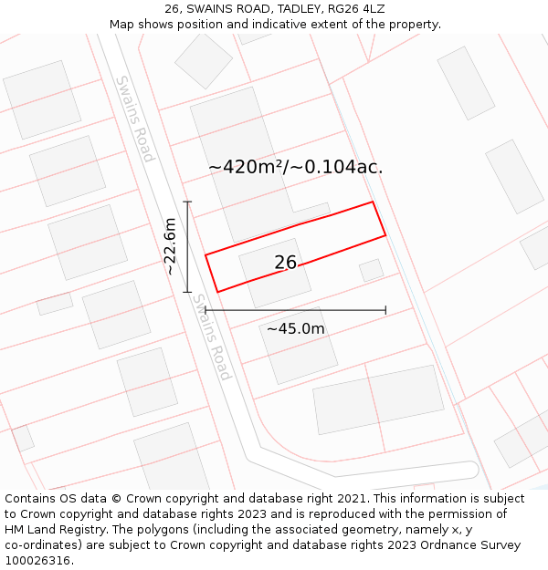 26, SWAINS ROAD, TADLEY, RG26 4LZ: Plot and title map