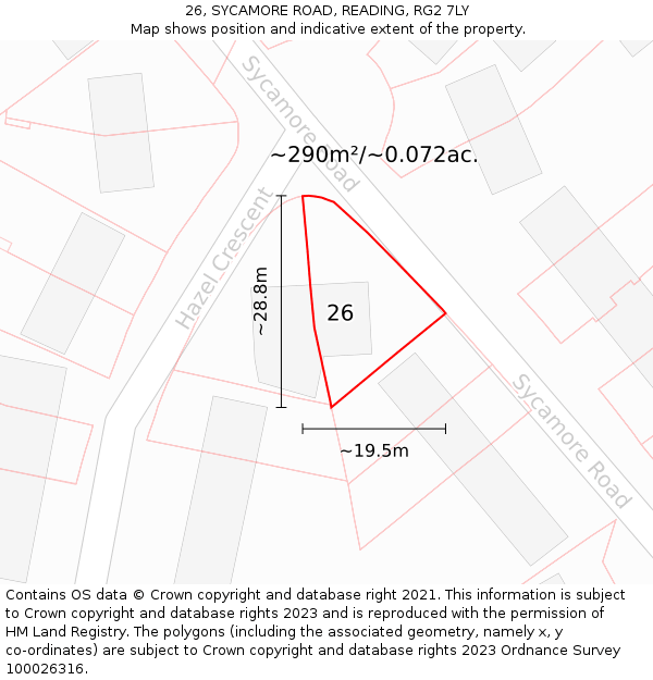 26, SYCAMORE ROAD, READING, RG2 7LY: Plot and title map