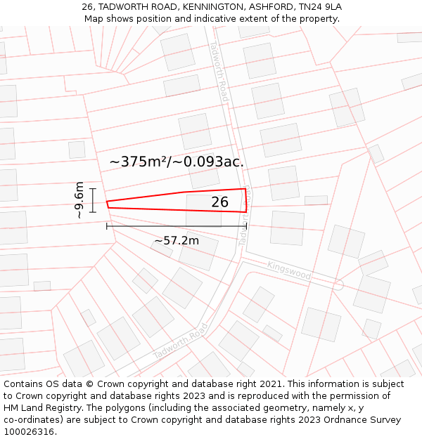 26, TADWORTH ROAD, KENNINGTON, ASHFORD, TN24 9LA: Plot and title map