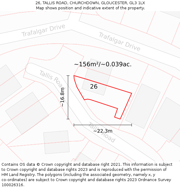 26, TALLIS ROAD, CHURCHDOWN, GLOUCESTER, GL3 1LX: Plot and title map