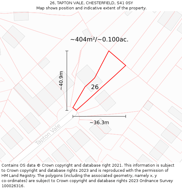 26, TAPTON VALE, CHESTERFIELD, S41 0SY: Plot and title map