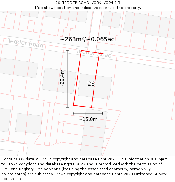 26, TEDDER ROAD, YORK, YO24 3JB: Plot and title map