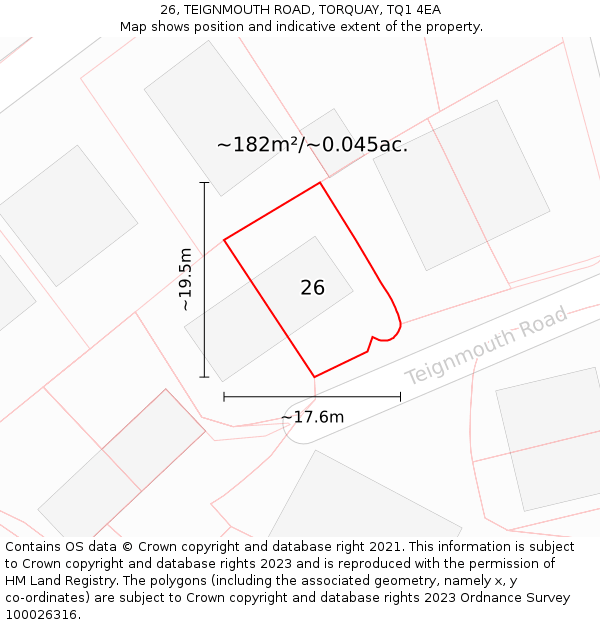 26, TEIGNMOUTH ROAD, TORQUAY, TQ1 4EA: Plot and title map