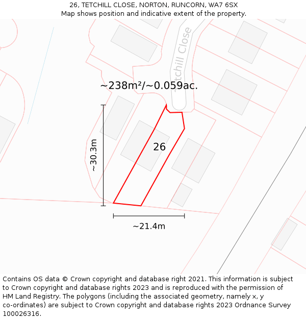 26, TETCHILL CLOSE, NORTON, RUNCORN, WA7 6SX: Plot and title map