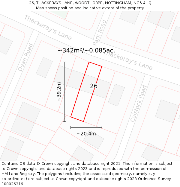 26, THACKERAYS LANE, WOODTHORPE, NOTTINGHAM, NG5 4HQ: Plot and title map