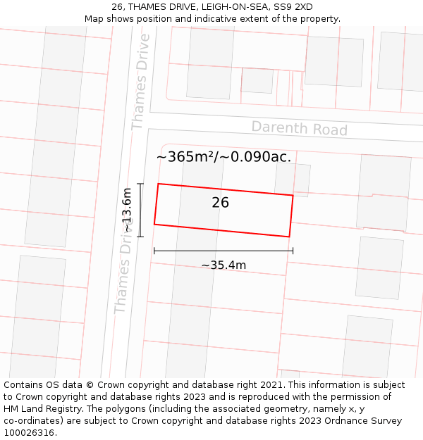 26, THAMES DRIVE, LEIGH-ON-SEA, SS9 2XD: Plot and title map