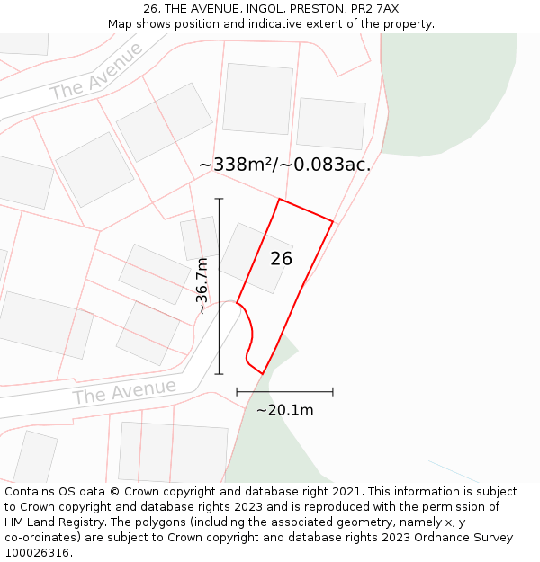 26, THE AVENUE, INGOL, PRESTON, PR2 7AX: Plot and title map