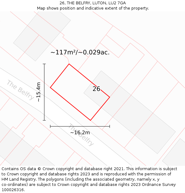 26, THE BELFRY, LUTON, LU2 7GA: Plot and title map