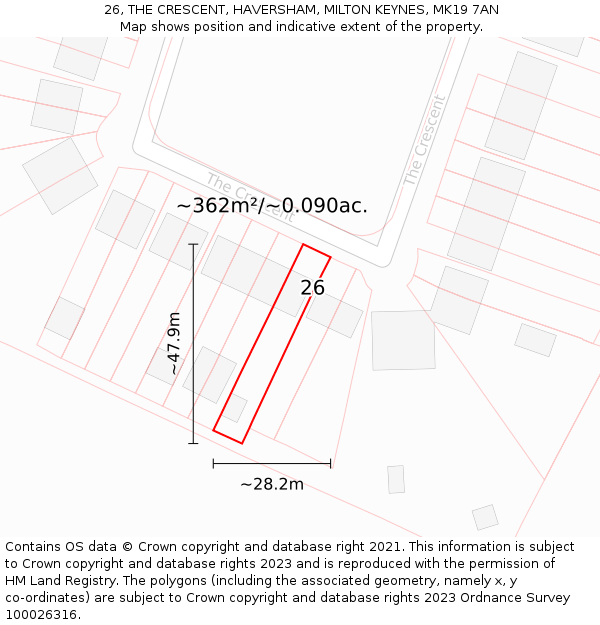 26, THE CRESCENT, HAVERSHAM, MILTON KEYNES, MK19 7AN: Plot and title map