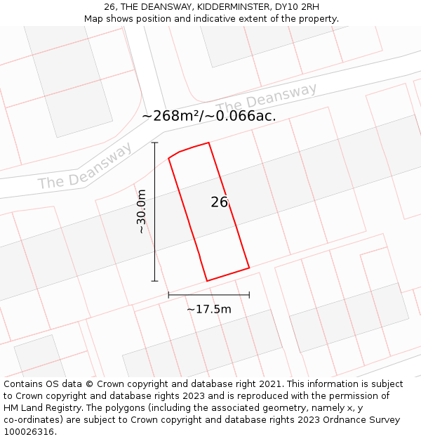 26, THE DEANSWAY, KIDDERMINSTER, DY10 2RH: Plot and title map