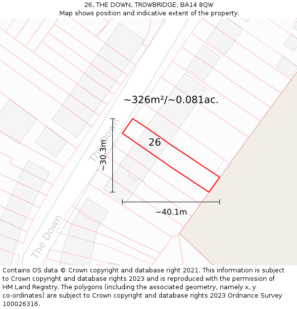 26, THE DOWN, TROWBRIDGE, BA14 8QW: Plot and title map