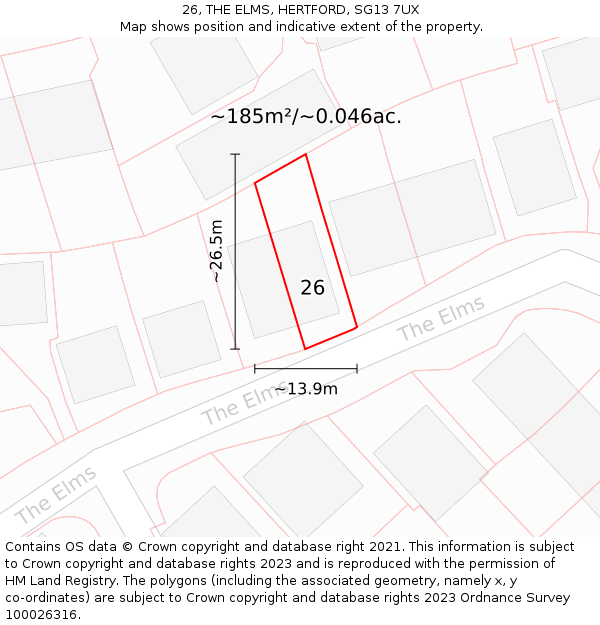 26, THE ELMS, HERTFORD, SG13 7UX: Plot and title map